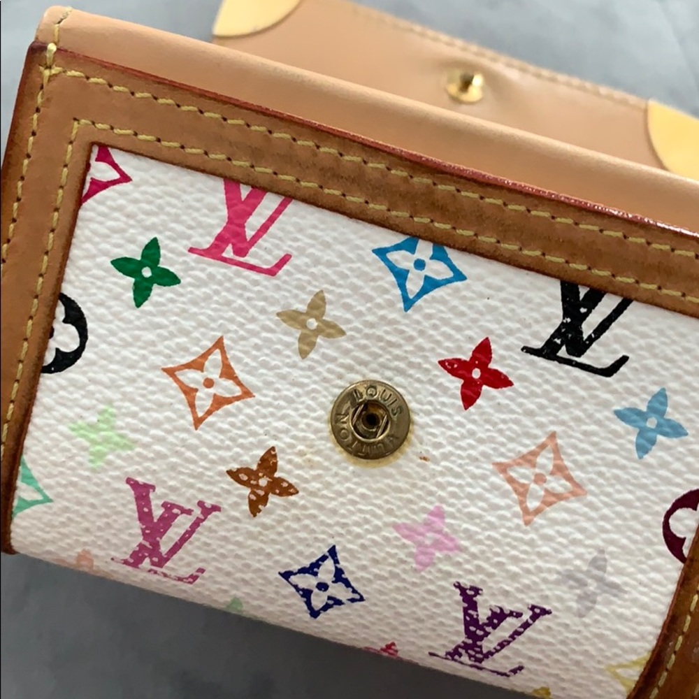 Authentic Louis Vuitton Murakami White Wallet Porte Monnaie Plat Coin Case - Picture 5 of 9
